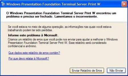 Erro Windows Presentation Foundation TS Print W